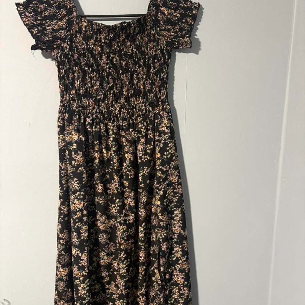 Pink and black floral maxi dress